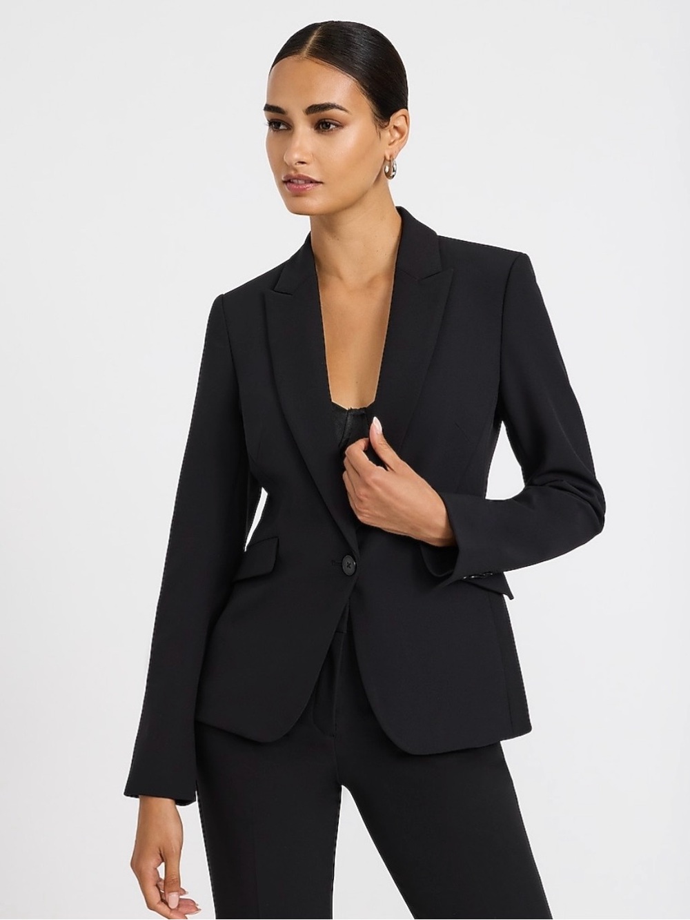 Women’s Express Editor Studio Stretch Twill Fitted One Button Black Blazer